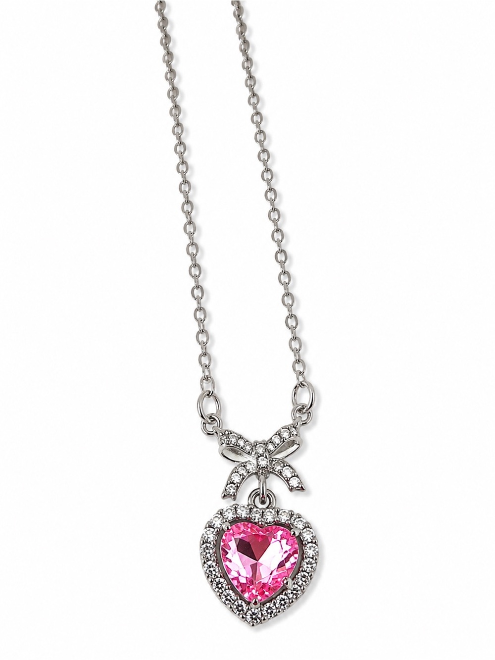 Silver Necklace with Pink Heart Crystal Pendant